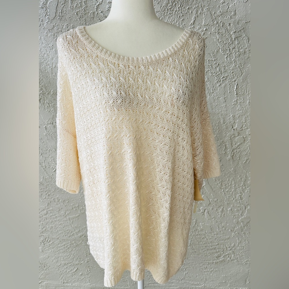NWT Coldwater Creek knit Ivory Cream Open Knit Scoop Neck SweaterSize 1X